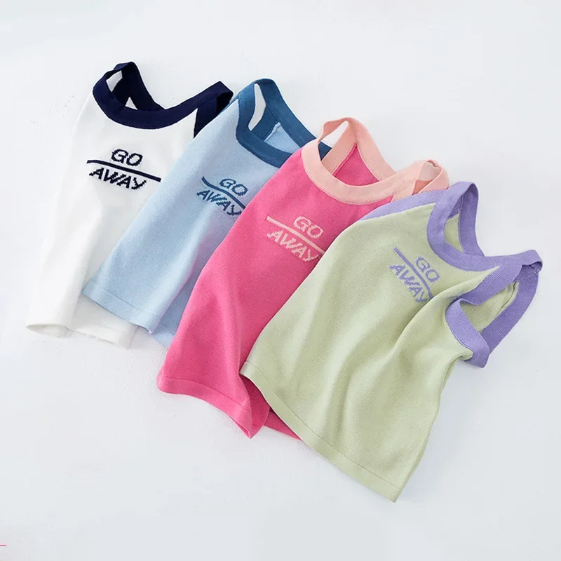 Girls Tanks Knitted Camisoles Vest Four Seasons Teen Underwear Casual All-match Kids Clothes Vest 6 8 10 12 Years Children Tops