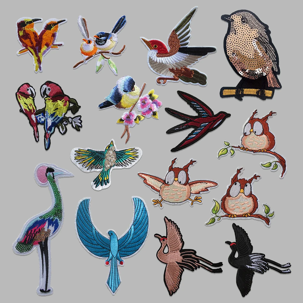 

Wholesale sales of 50 pieces Hot melt adhesive ironing embroidery Sewable repair hole Birds patch decorate clothing accessories