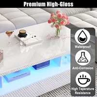 43 Inch LED Coffee Table w/2 Storage Drawers, Modern High Gloss Coffee Table w/Display Shelf, Rectangle 2-Tier Center Table 4