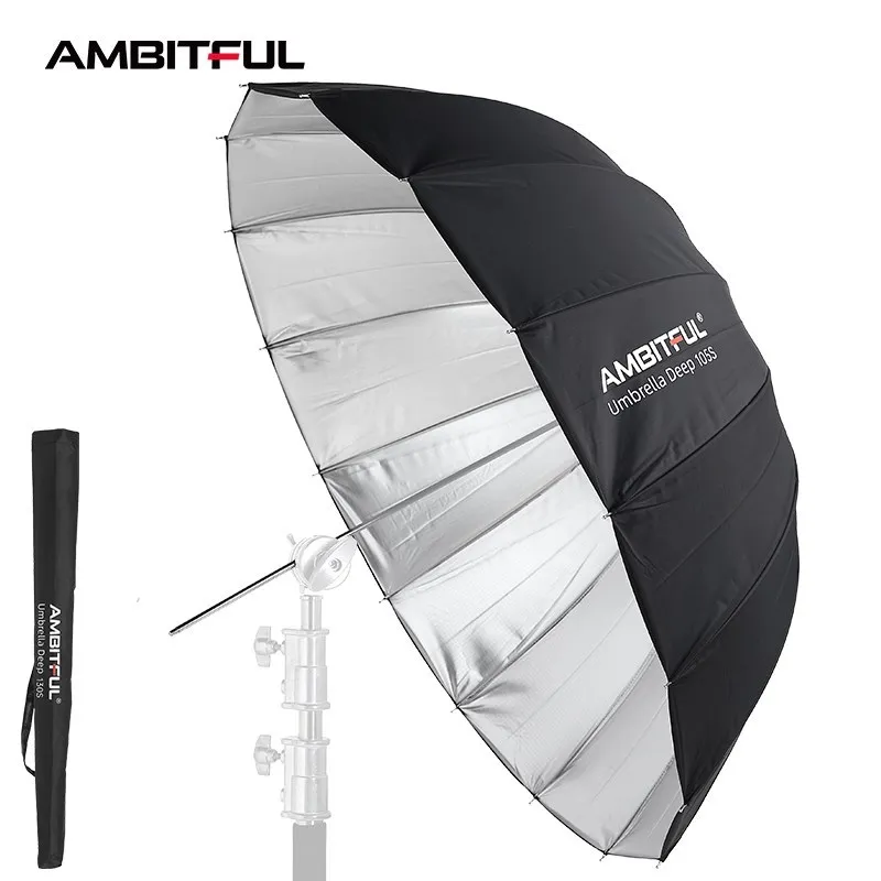 AMBITFUL-105cm 130cm 160cm 깊이 포물선 블랙 실버 화이트 반사 우산 스튜디오 라이트 우산 디퓨저 커버 천, 자외선 차단 파라볼릭 반사 우산