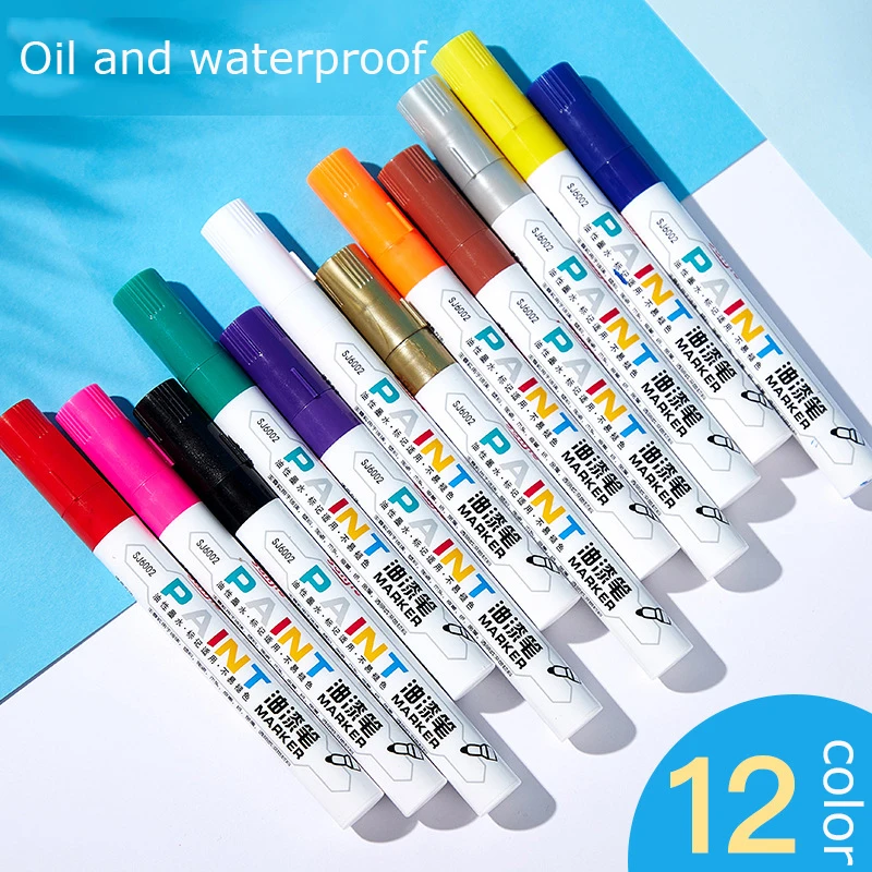 Color Marker Pens White Waterproof Car Tyre CD Metal Permanent Oily DIY Art 12 Color