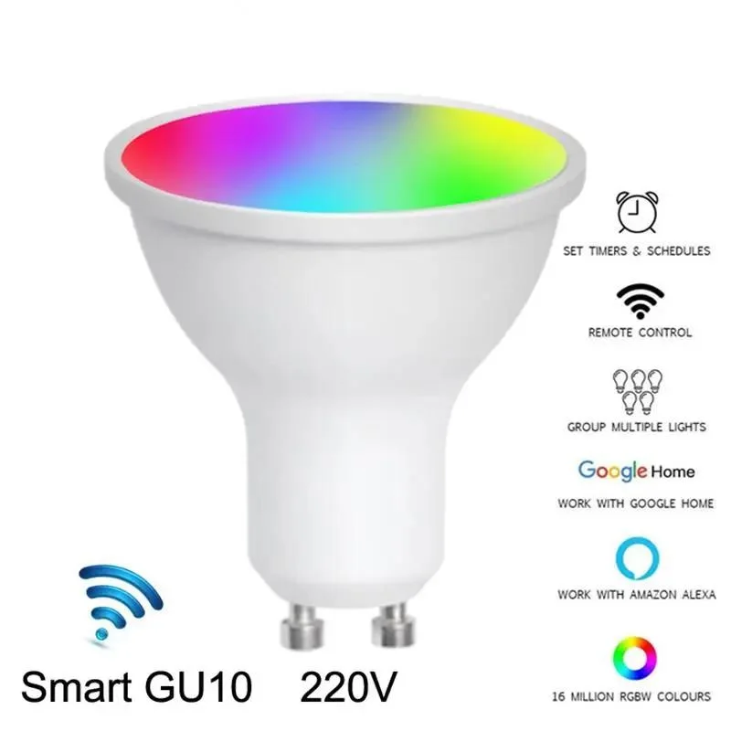 

Умные светодиодные лампы с регулируемой яркостью Tuya GU10, Wi-Fi, RGB, 5 Вт, работает с Alexa Google Home
