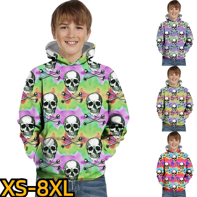 

2023 Neck Hooded Pullover Winter Children's Round 3D Printing Printing Tops Autumn Trend Pocket Long Sleeve Boys