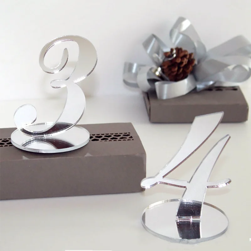 Table Number Signs for Wedding Party Decor, Silver or Gold Acrylic Number, Roman Numerals, Geometric Centerpiece