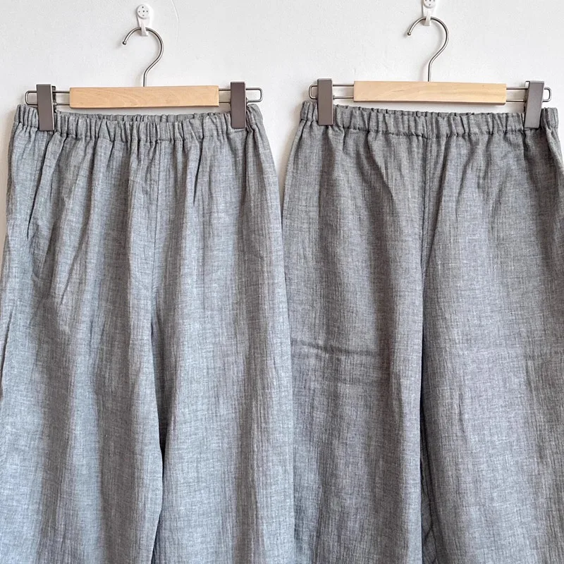 Ladies Cotton Double-Deck Crepe Pants Double Loose Women Lounge Trousers
