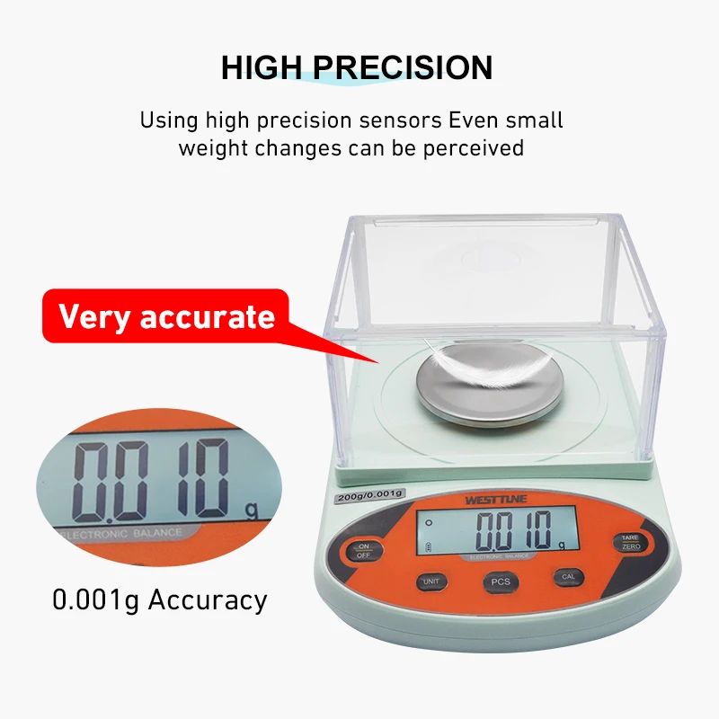 디지털 LCD 실험실 분석 저울, 정밀 쥬얼리 전자 저울, 식품 주방 저울, 0.001g, 100g, 200g, 300g, 500g