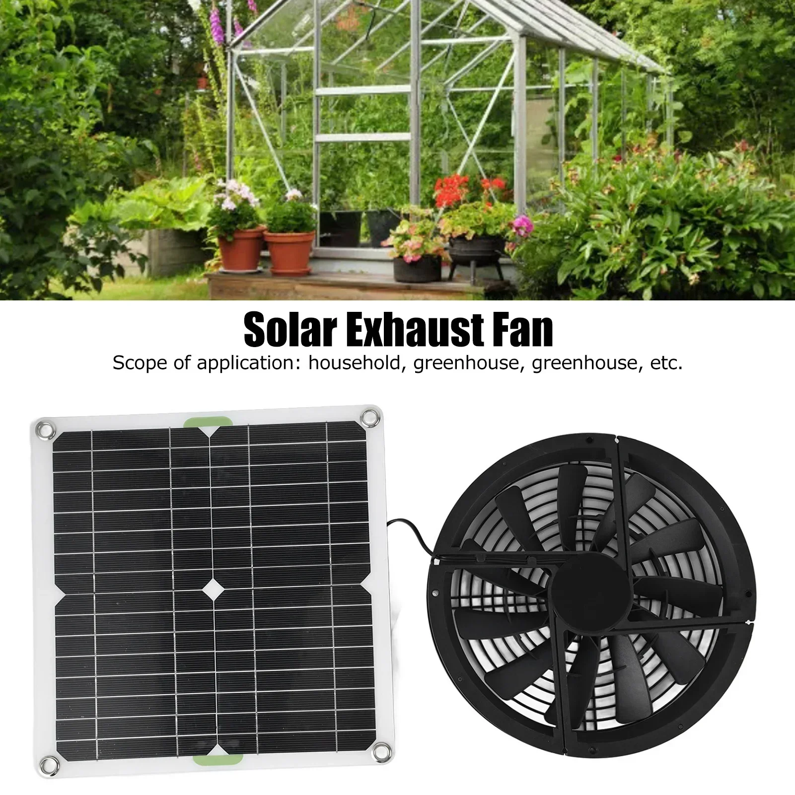 100W Solar Panel Fan Kit  Waterproof Round Exhaust Ventilation Fan for Chicken Coop Greenhouse Shed Energy Saving Quiet Cooling
