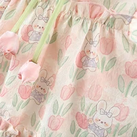 Summer Covered In Tulip Flowers Rabbit Little Flying Sleeve Dress For Kids Girl Cute Princess Dress For Baby Kids 5