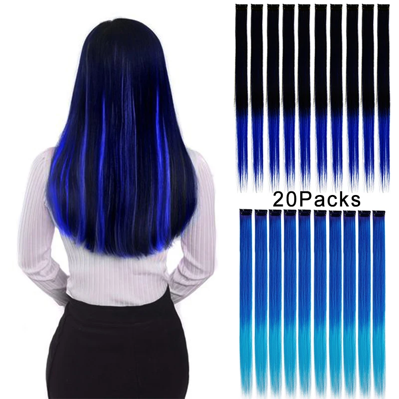 22inch Colorful Straight Hair Extensions 20Packs Clip on for Women Kids Multi-Colors Party Highlights Synthetic Gifts Hairpieces