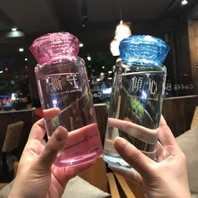 

Colorful Crystal Cup Diamond Straight Body Handy Glass Water Bottle with Cover Transparent Colorful Lovers Outdoor Drink Cup