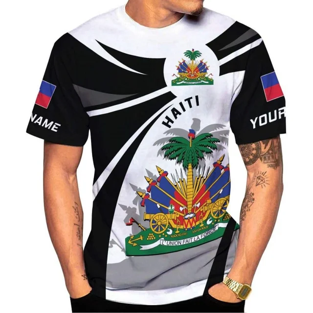 Haiti National Emblem Pattern T-Shirt For Men Customized 3D Printed Tees Summer Casual Loose T Shirts O-Neck Top Short Sleeves 1