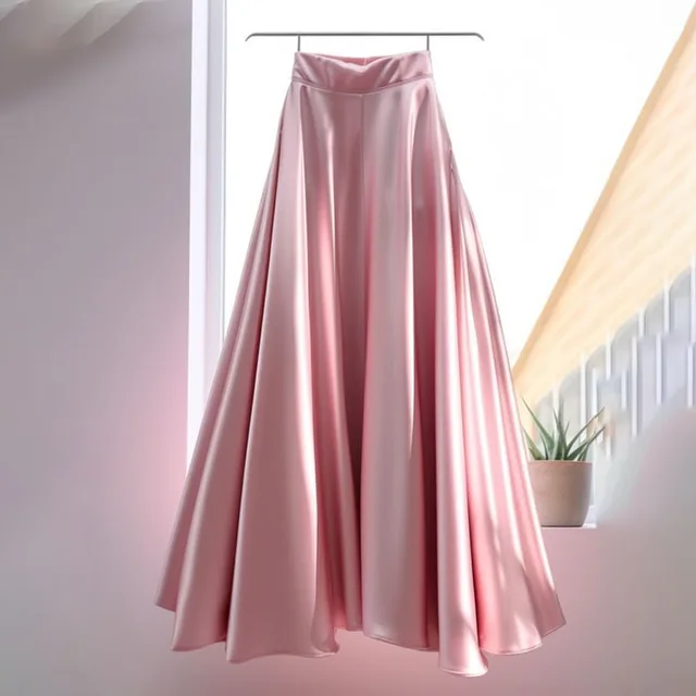 Simplicity Office Lady Summer Women's Solid Elastic Waist Pleated Fashion Elegant Versatile High Waist Mid-length A-line Skirt 1