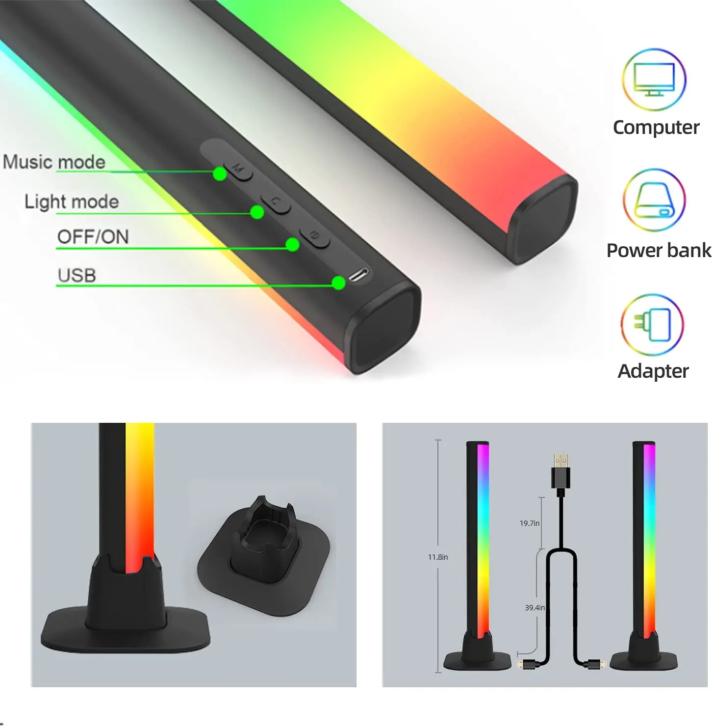스마트 RGB 야간 조명 바 LED 심포니 램프 앱 픽업 음악 리듬 백라이트 PC 게임실 TV 데스크탑 램프 장식