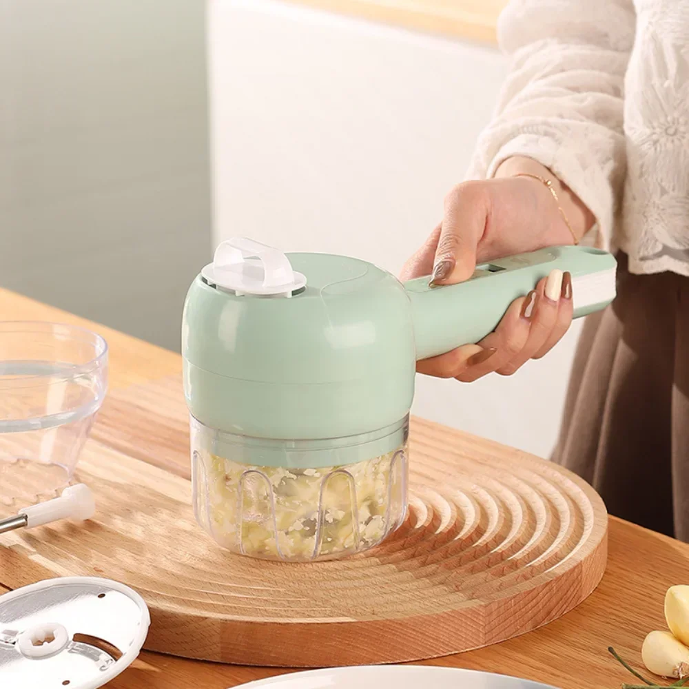 4 In1 Multifunctional Electric Vegetable Cutter Slicer Garlic Mud Masher Chopper Cutting Pressing Mixer Food Slice Usb Charging