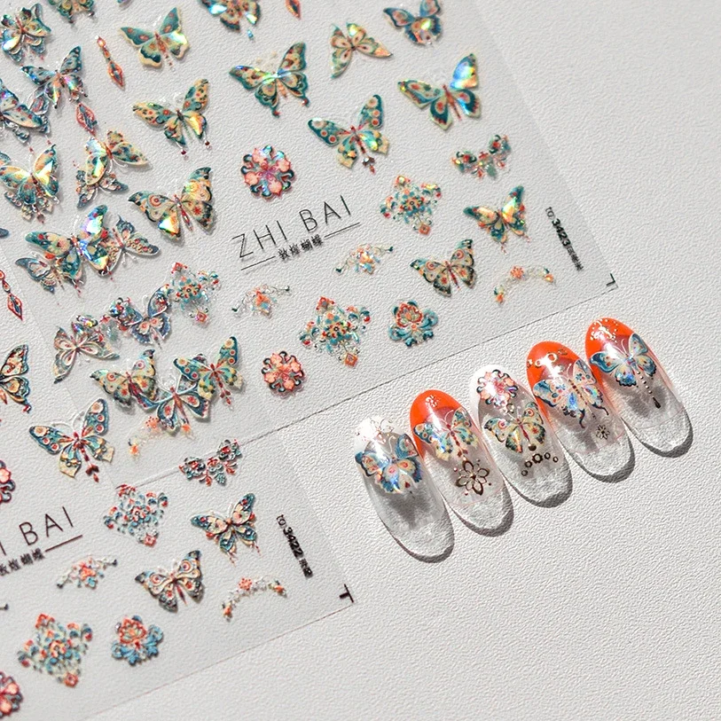 Fantasy Shiny Shell Light Butterfly Rhinestone Bohemia Hot 5D Soft Embossed Relief Nail Art Sticker 3D Decal Decoration Manicure