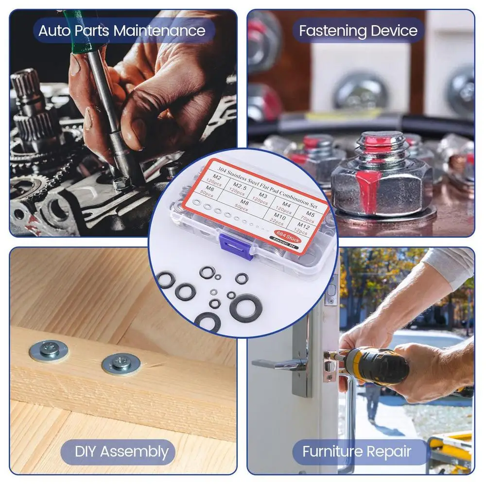 Description Picture 5 of itemAssorted Washers Gasket Stainless Steel 180PCS Washers For Screws Fender Washers Flat Washers Rust Free 8 Sizes Hardware