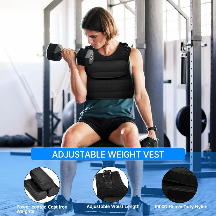 Adjustable Weight Vest 45Lbs, Weighted Exercise Vest with 19 Iron Sandbags,Breathable Nylon, for Strength Training, Running, HII