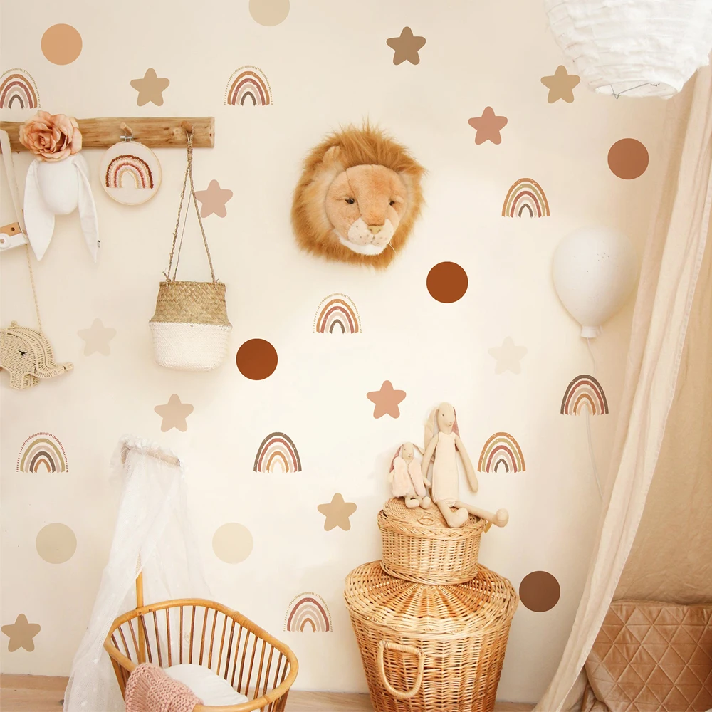 Boho Rainbow Wall Decals Polka Dot Boho Star Nursery Wall Stickers Baby ...