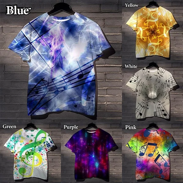 

Summer Music Casual Short-sleeved T-shirt Fun Cool Trendy Men's T-shirt Musical Note Fashion 3D Printing T-shirt
