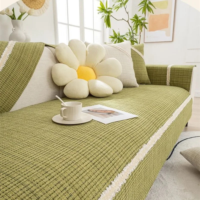 

Cotton Flax Sofa Cushion Chenille Cotton Hemp Antiskid Sofa Cover Universal for All Season Bordure Couch Cover