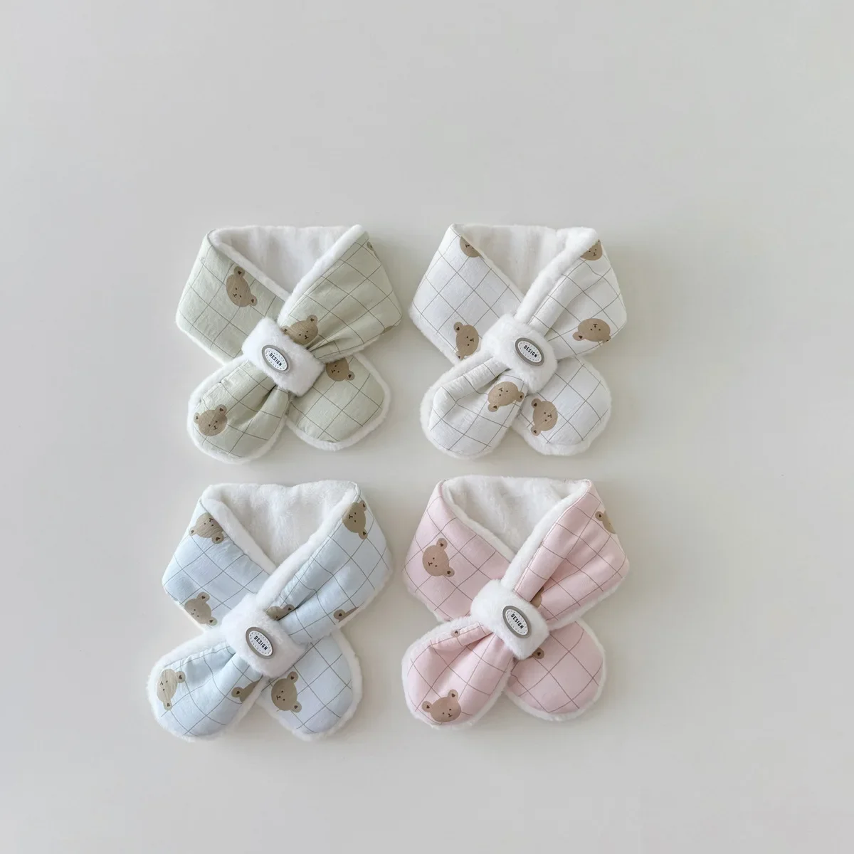 Korean Cute Bear Baby Winter Scarfs for Girls Boys Children's Neck Cross Fleece Warm Kids Scarves Baby Accessories