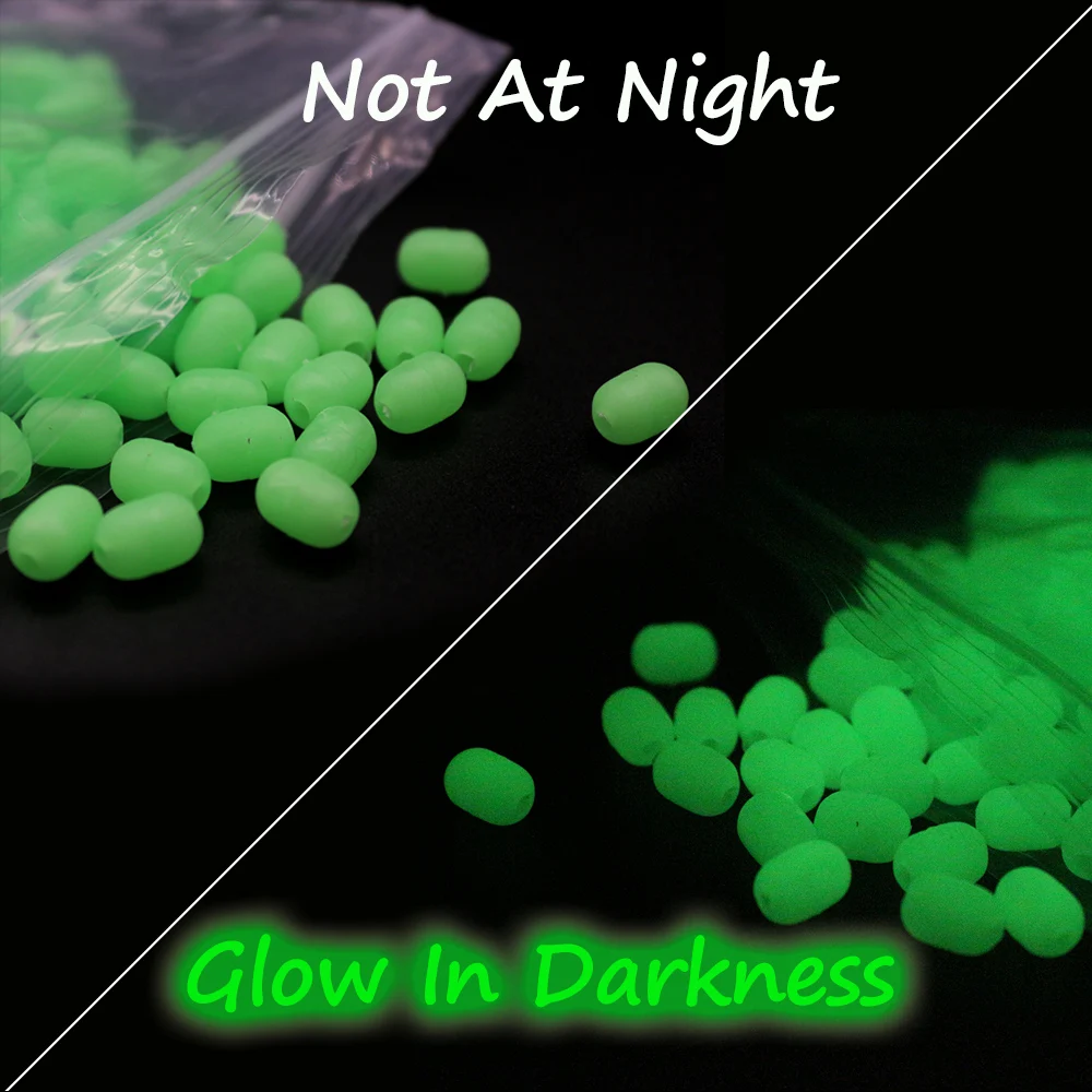 100PCS/lot Green Saltwater Fishing Cylindrical Soft Rubber Luminous Beads  Glowing Stopper Fishing Hook Lure Accessories