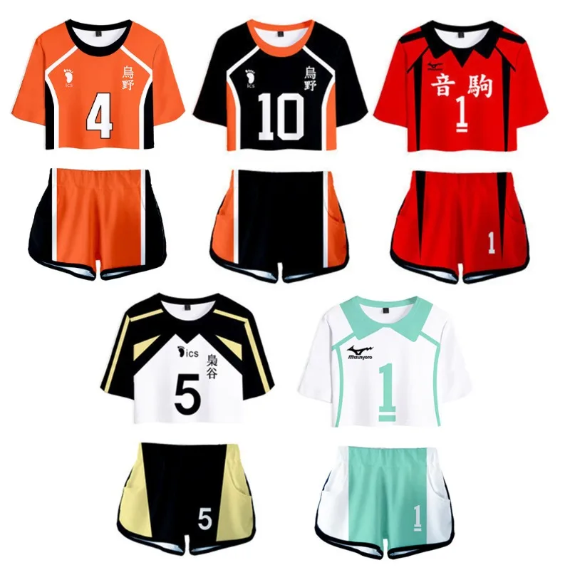 

Anime Haikyuu Woman Cosplay Costume Competition Dedicated Cheerleading Exposed Navel Short-sleeved Shorts Summer Clothes