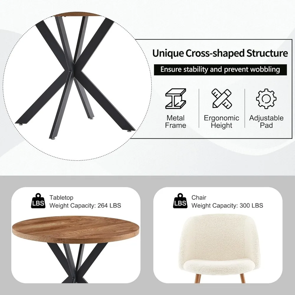 Description Picture 5 of item3 Pieces 37-Inch Round Dining Table and Upholstered Chairs for Two Person, MDF Table-top