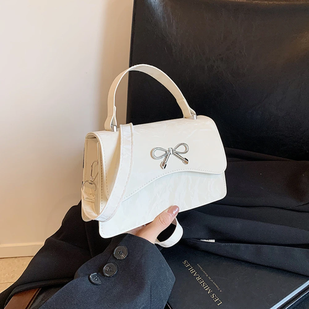 Cute Bow Exquisite Small Square Bag Fashionable and Versatile Shoulder Crossbody Bag PU Leather Women'S Casual Handbag New