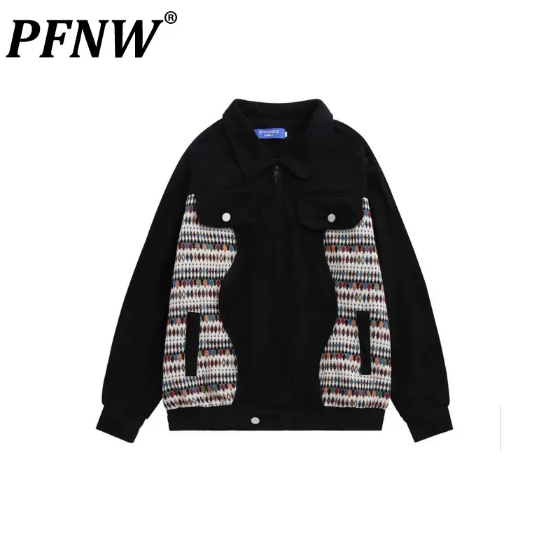 

PFNW Men's Autumn Winter New Niche Design American High Street Style Jacket Fashion Spliced Corduroy Jacquard Tide Coat 12Z4287