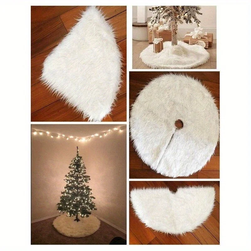 78/90/122cm Christmas Tree Skirt Pure White Long Haired Christmas Decoration Home Holiday Christmas Tree Skirt Decoration