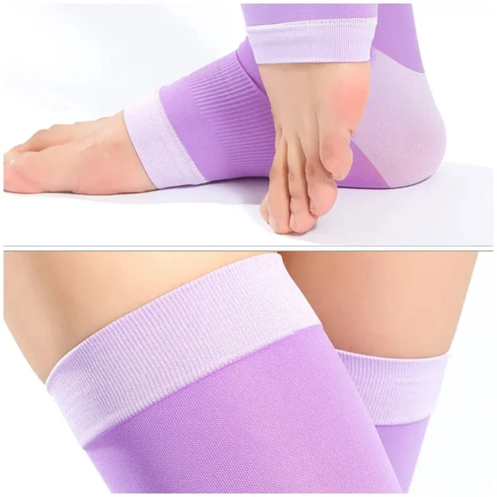 1Pair Long Leg Support Compression Stocking Open Toe Pressure Socks Shin Splints Calf Sleeve for Running Cycling Basketball