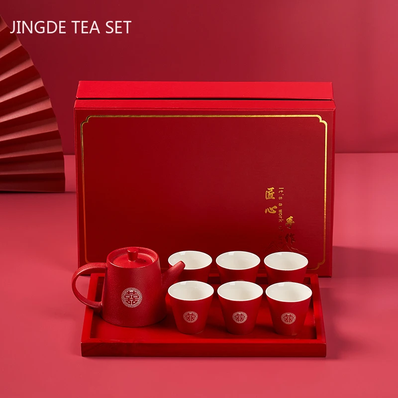High Quality Ceramics Tea Set Chinese Wedding Tea Pot Set Teacup