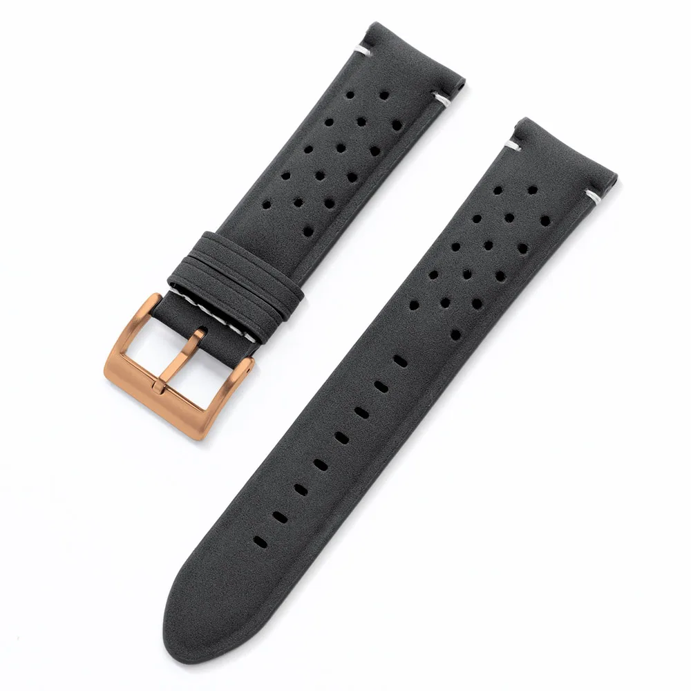 Vintage Matte Leather Racing Watch Straps - Gray, Black, Brown Porous and Breathable Men’s Watchband