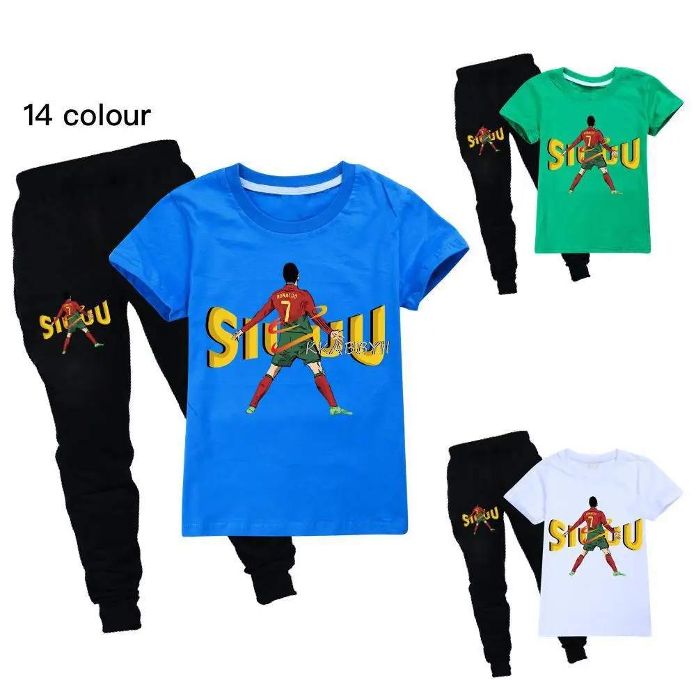 Cr7 Kids T Shirt Kids Costume Girls Maglietta Estiva A Maniche Corte + Pantaloni 2 Pezzi Set Toddler Boys Outfits