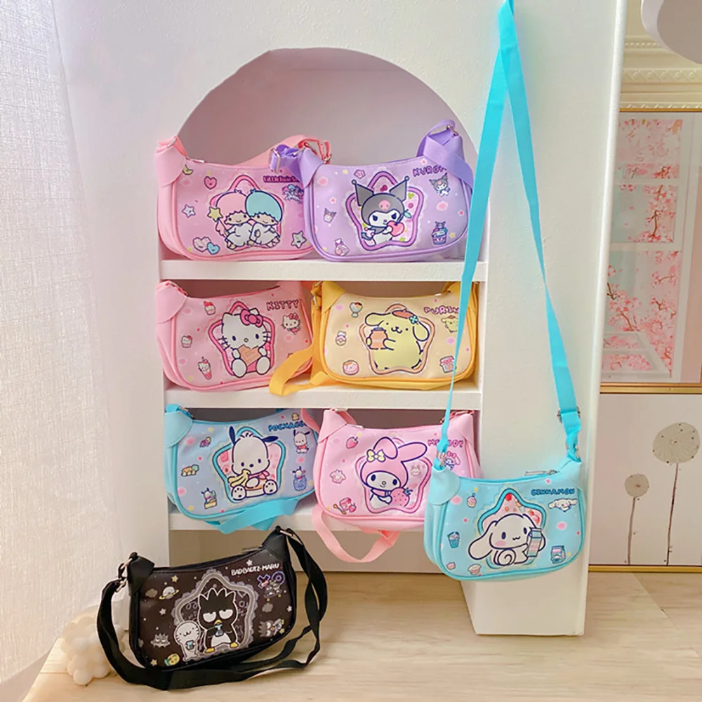 Sanrio Cartoon Pu Messenger Bags Casual Shoulder Bags Kawaii Anime Backpacks Double-Sided Printed Tote Waterproof Pouch for Kids tarot pouch sitting goddess tarot bag double sided printing tarot