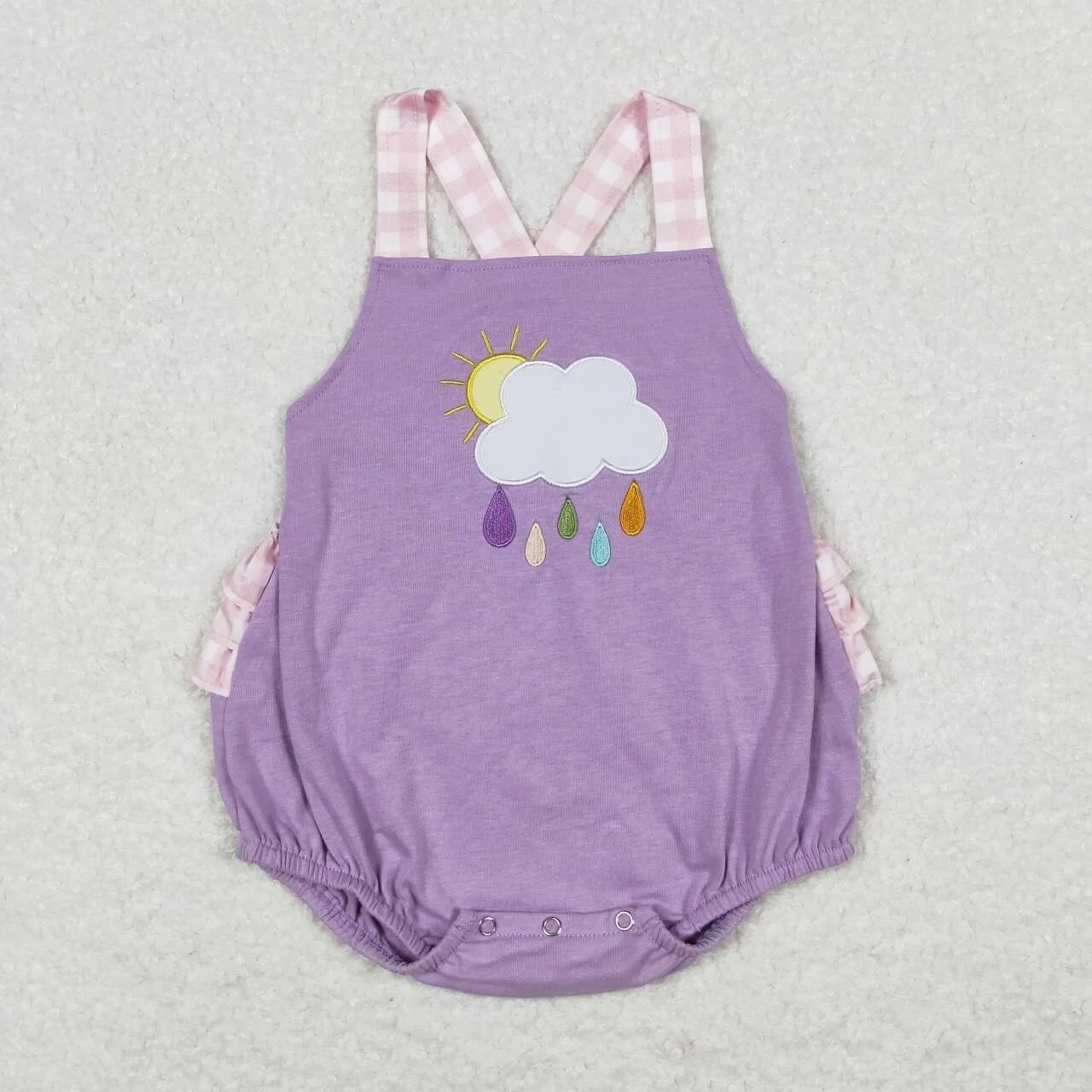 

Wholesale Newborn Embroidery Romper Baby Girl Summer Sleeveless Purple Ruffle Cotton Jumpsuit Kids Toddler One-piece Clothing