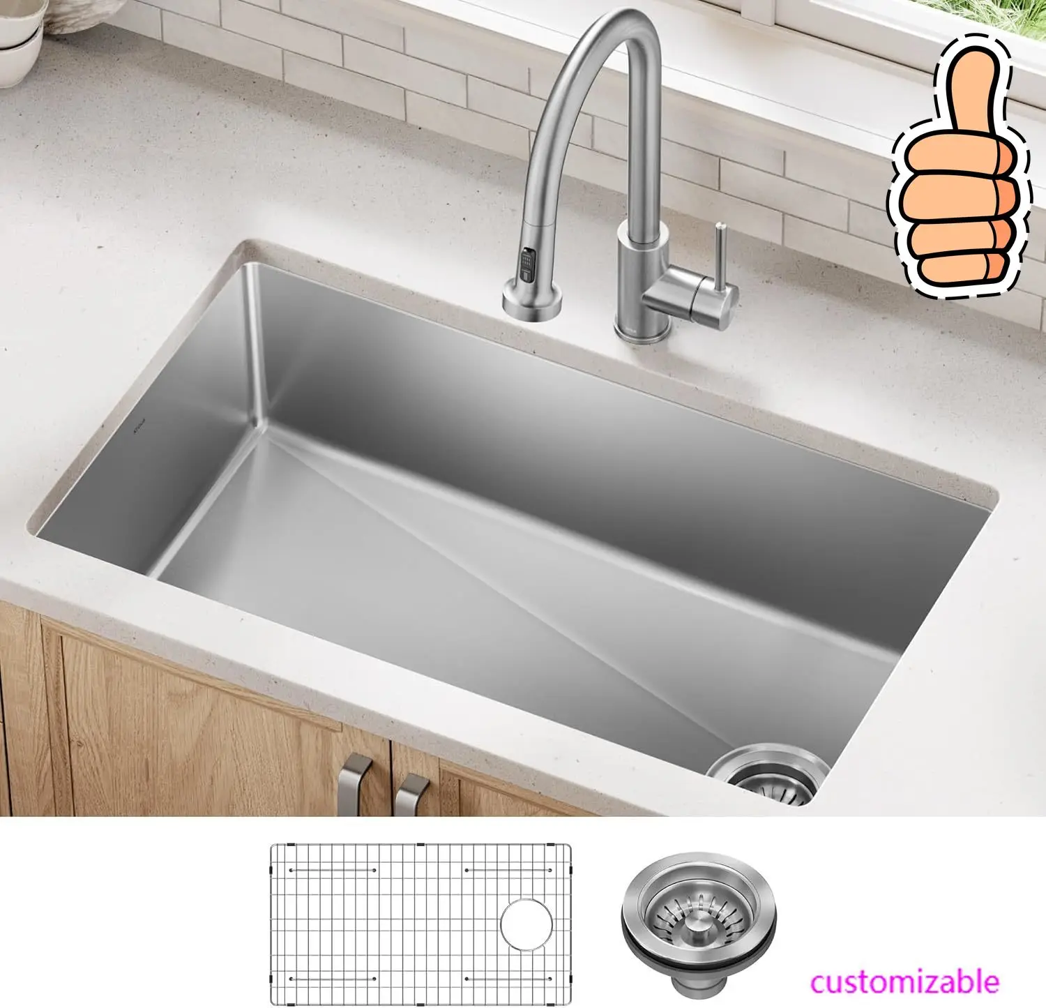 NEW-Fairlane 33-inch Undermount Single Bowl 18-Gauge Stainless Steel Kitchen Sink, KHU640-33