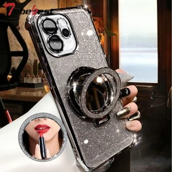 Shockproof Glitter Silicone Case with Mirror Magnetic Holder Stand for OPPO Reno 15c (Black)