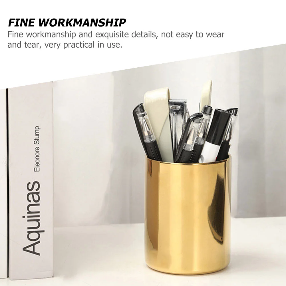 Pen Organizer Holder Stationery Desktop Storage Flower Brush Makeup Container Pot Metal Containers Cup Bucket Golden 4