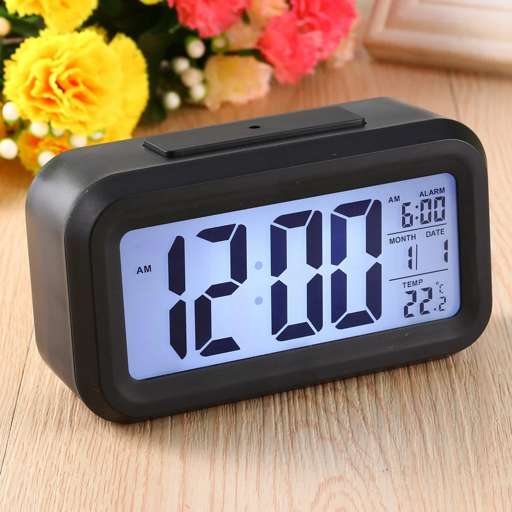 Battery Clock Calendar Temperature LED Clock LED Backlight Digital Snooze Desk Alarm Temperature Calendar Display Local