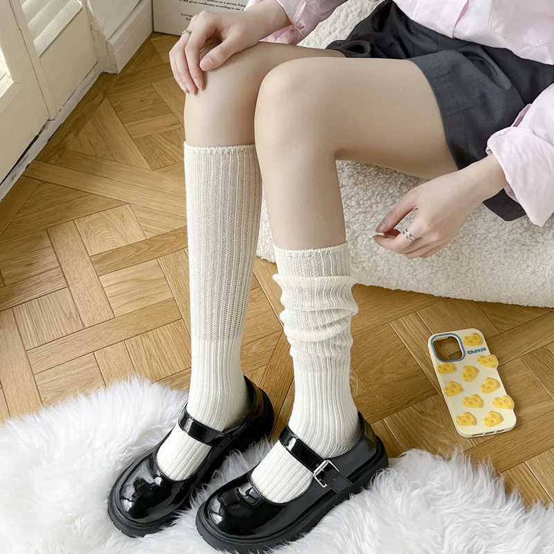 

Trends Women's Stockings Spring Summer Cotton Knee High Socks Fashion Korean Preppy Style Plain Casual Women Socks Long Striped