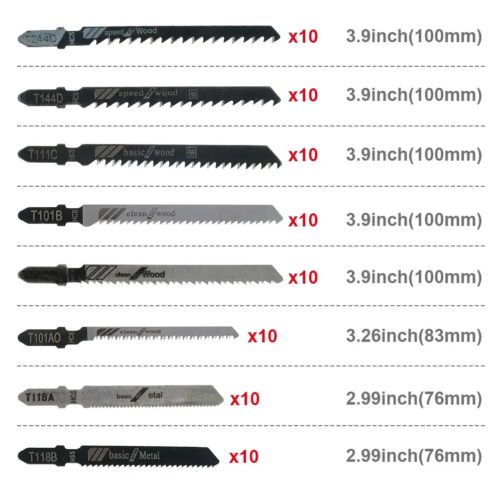 Jig saw blades 80Pcs Jigsaw Blades Set T Shank Blades Fast Down Cut Wood Metal Cutting T118A/T118B/T101AO/T101B/T101BR/T144D/T244D/T111C