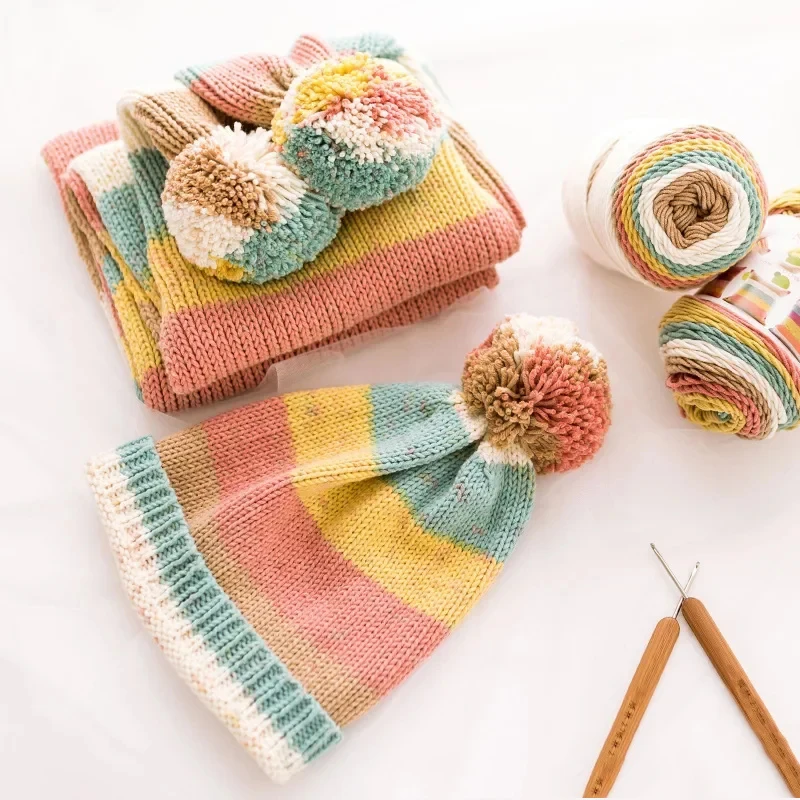 3pcsX100g Rainbow Yarn 5 Strand Segment Dyed Yarn DIY Handmade Knitted Yarn for Sweater Hat Scarf Sofa Cushion Cake Yarn 193M 4