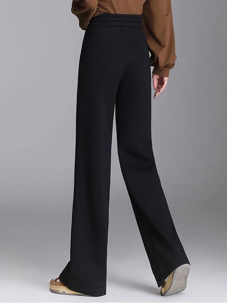 Winter Warm Baggy Straight Pants Women Casual Elastic High
