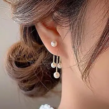 925 Silver Needle Korean Fashion Tassel Pearl Earrings For Women Jewelry 2025 Trending New Vintage Women's Pearl Drop Earrings N