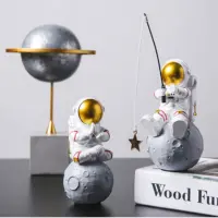 Astronaut Figurine Statue, Astronaut Fishing Star Figure Sculpture for Desktop & Tabletop Decor, Resin Spaceman Planet Desk Orna 1