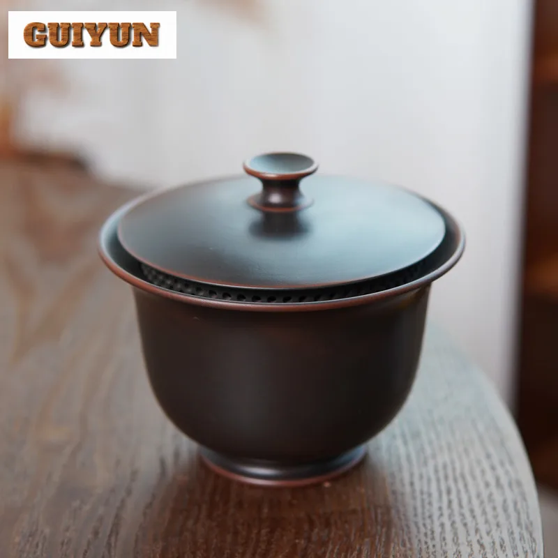 170ml Handmade Qinzhou Nixing Pottery Gaiwan Antique Full Hole With Filter Handheld Tea Tureen Tea Making Cover Bowl Teaset Gift