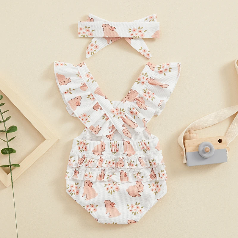 

Newborn Infant Baby Girl Eater Outfit Ruffle Sleeveless Bunny Bubble Romper First Easter Summer Clothes