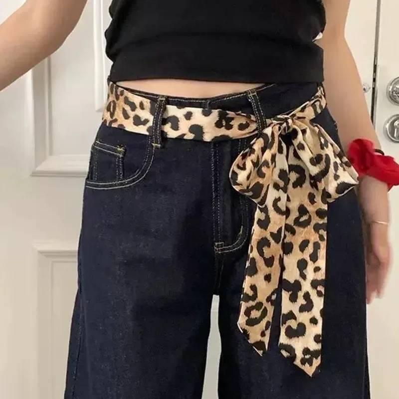 Y2K American Leopard Print Long Scarf 100x7CM Tie Multifunction Hair Band Bags Handle Decoration Long Scarfs Women Accessories 2